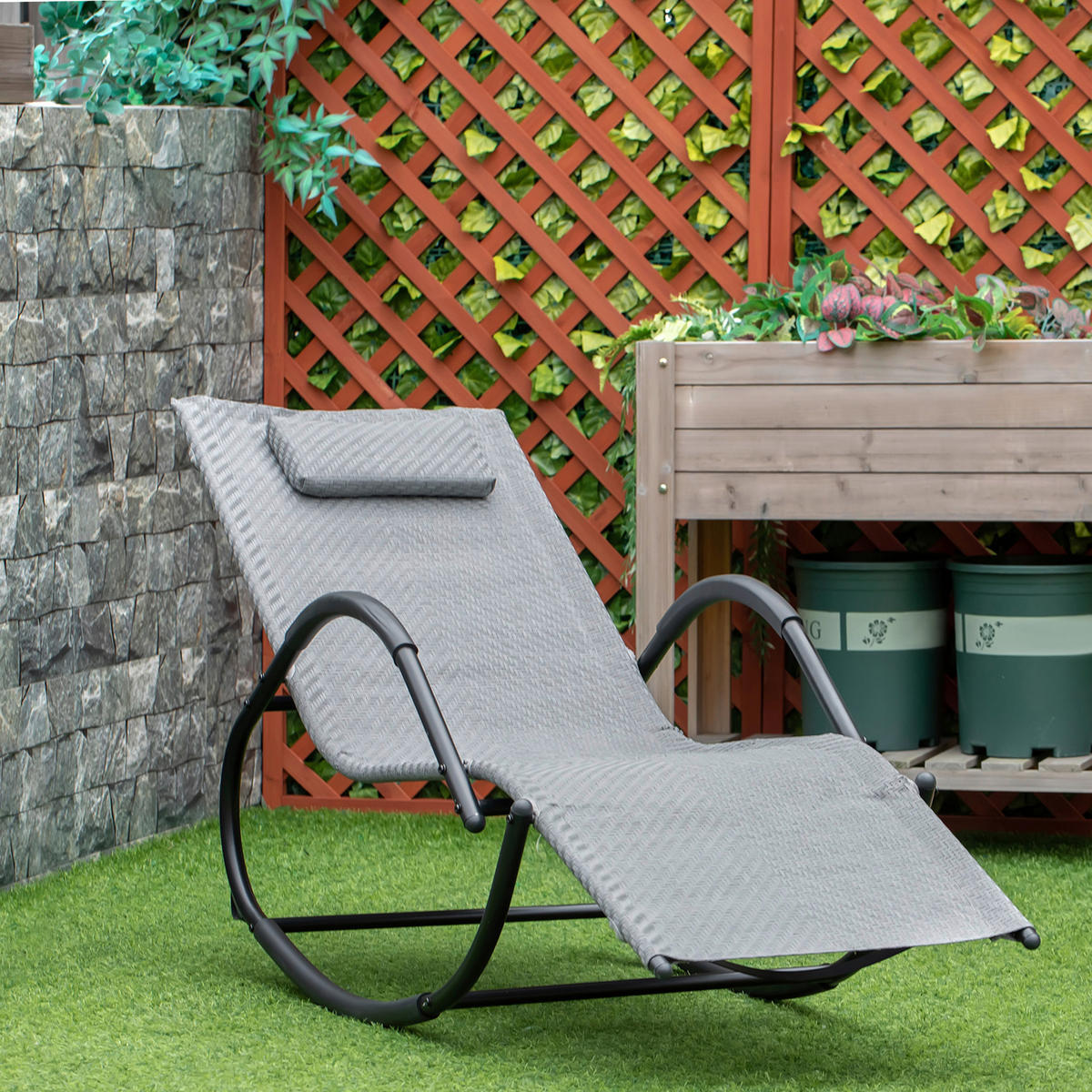 Outsunny Schaukelstuhl grau Metall B/H/L: ca. 160x79x61 cm Schaukelstuhl - grau (61,00/160,00/79,00cm) - Outsunny
