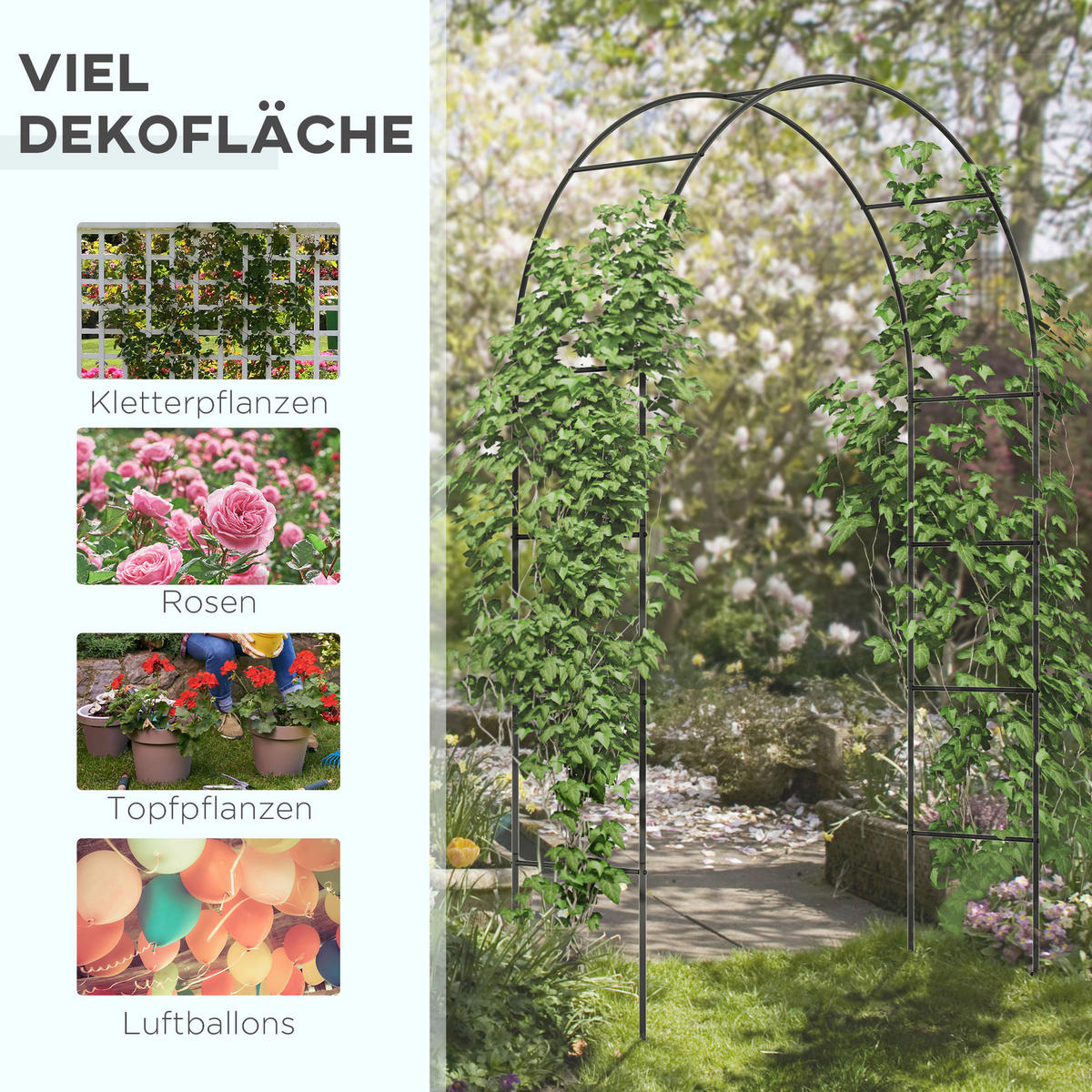 Outsunny Rosenbogen mit Metallrahmen schwarz B/H/L: ca. 40x240x140 cm Rosenbogen_mit_Metallrahmen - schwarz (140,00/40,00/240,00cm) - Outsunny