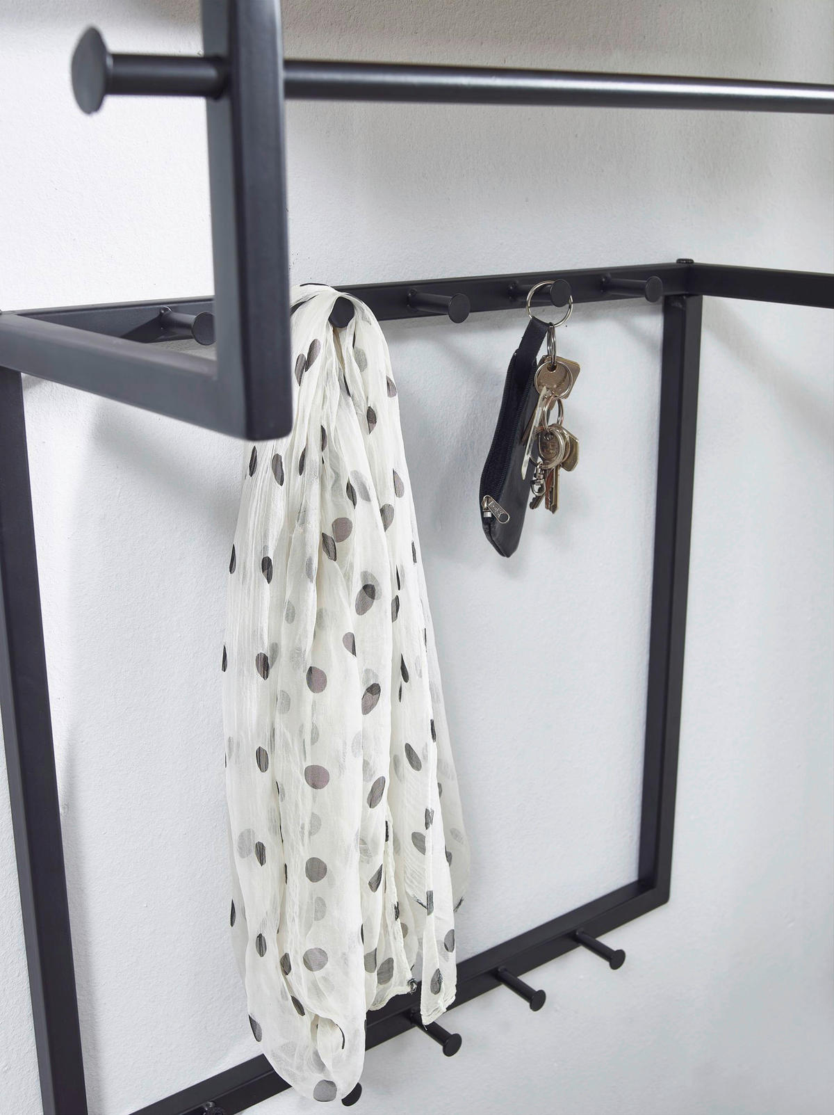 Garderobe natur schwarz pulverbeschichtet B/H/T: ca. 60x76x26 cm Garderobe - natur/schwarz (60,00/76,00/26,00cm) - Wohnling