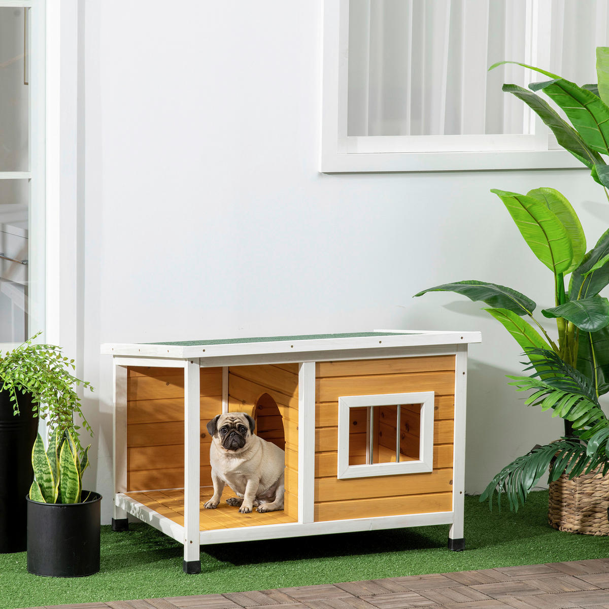 PawHut Hundehütte orange Holz B/H/L: ca. 62x60x85,5 cm Hundehütte - orange (85,50/62,00/60,00cm) - PawHut