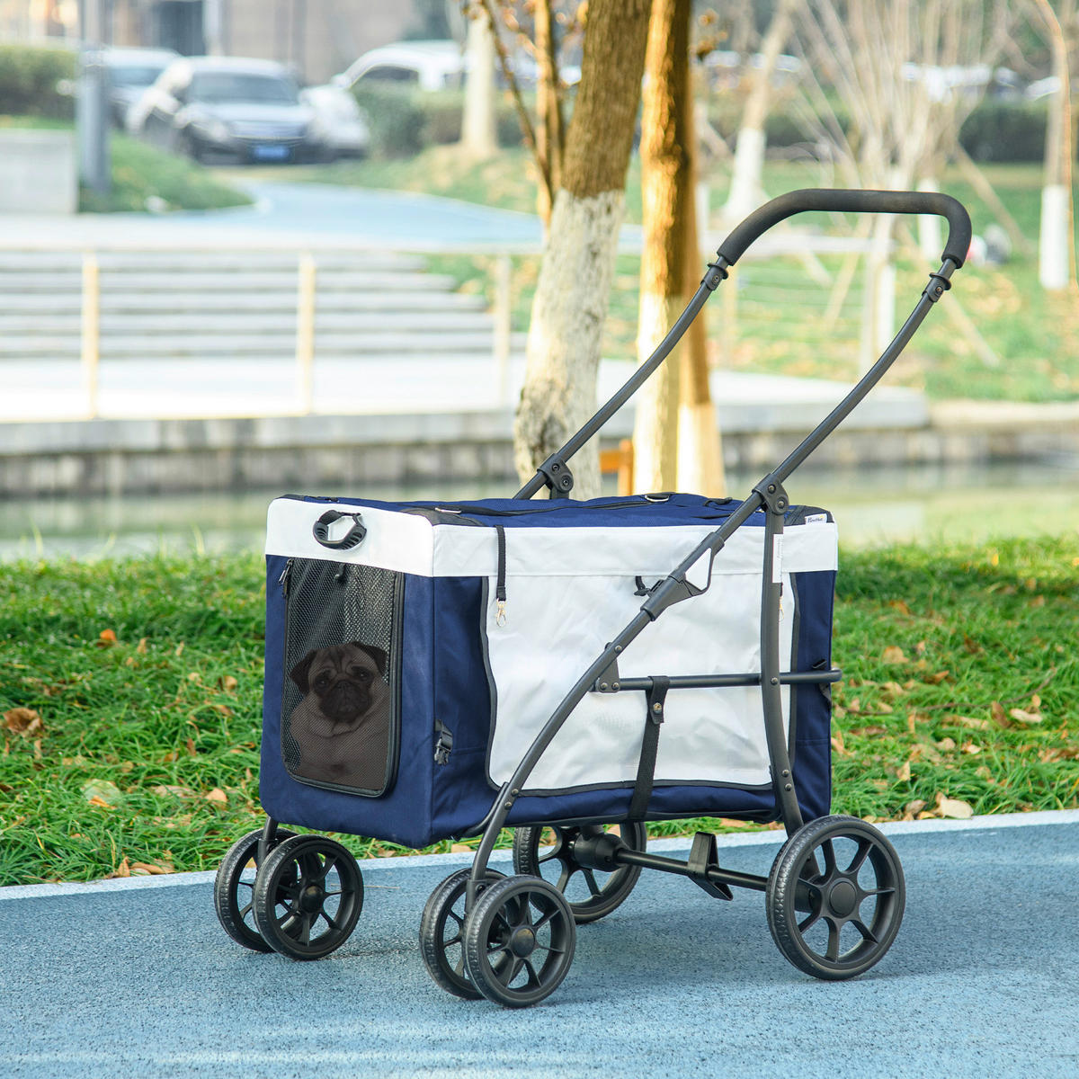 PawHut Hunde-Zubehör blau Polyester B/H/L: ca. 58x81x97,5 cm Hundebuggy - blau (97,50/58,00/81,00cm) - PawHut