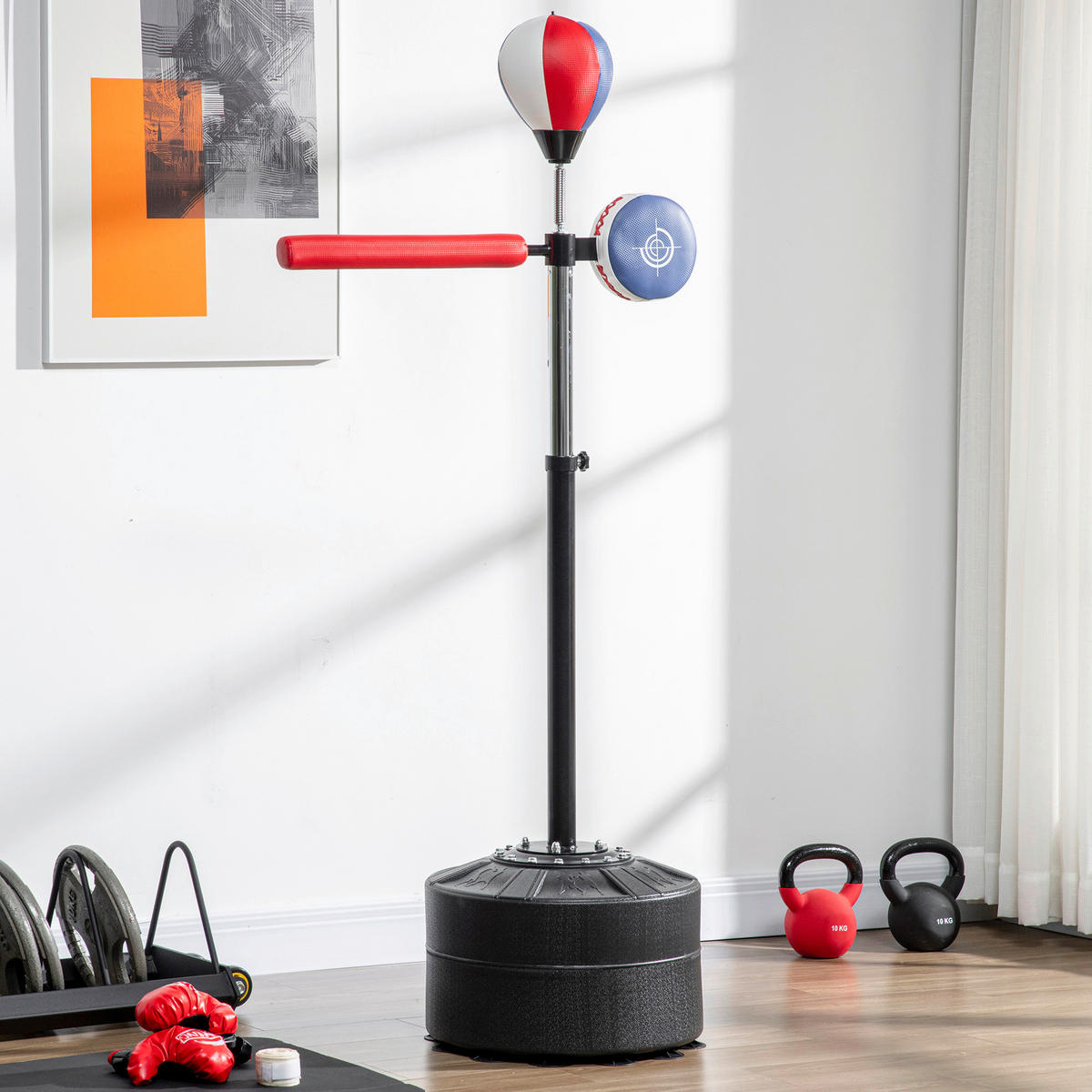 SPORTNOW Fitness-Zubehör schwarz Kunststoff B/H/L: ca. 48x80,5x205 cm Boxständer - blau/rot (205,00/48,00/80,50cm) - SPORTNOW