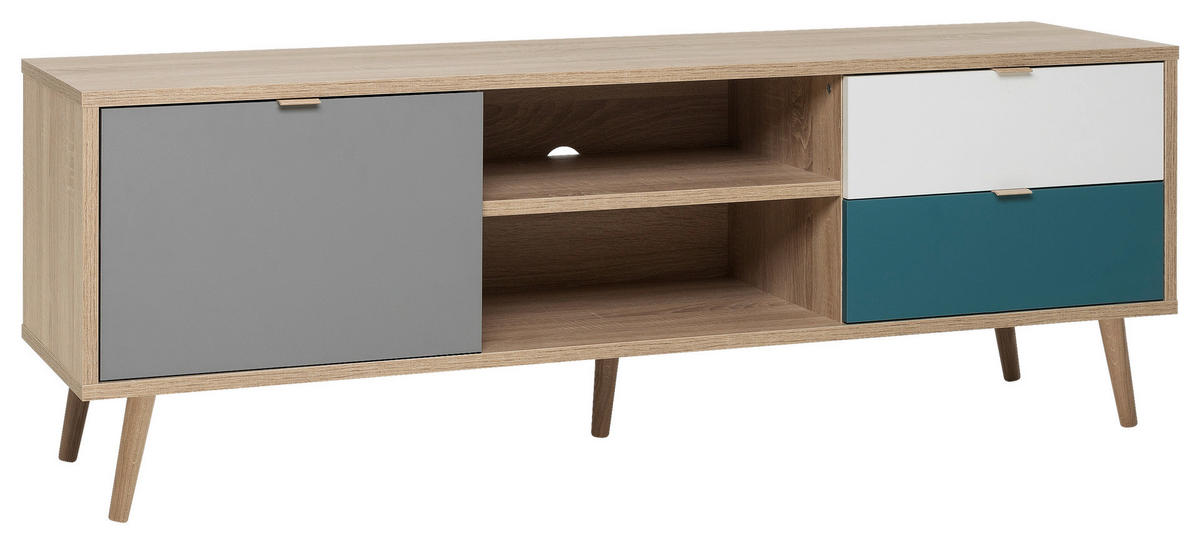 TV-Lowboard Cuba Eiche Sonoma Nachbildung weiß grau petrol B/H/T: ca. 150x52x40 cm Cuba - Eiche/weiß (150,00/52,00/40,00cm)