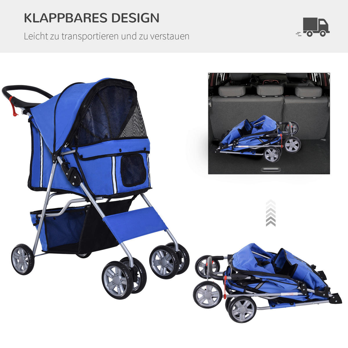 PawHut Hunde-Zubehör blau Edelstahl B/H/L: ca. 45x75x97 cm Hundebuggy - blau (97,00/45,00/75,00cm) - PawHut