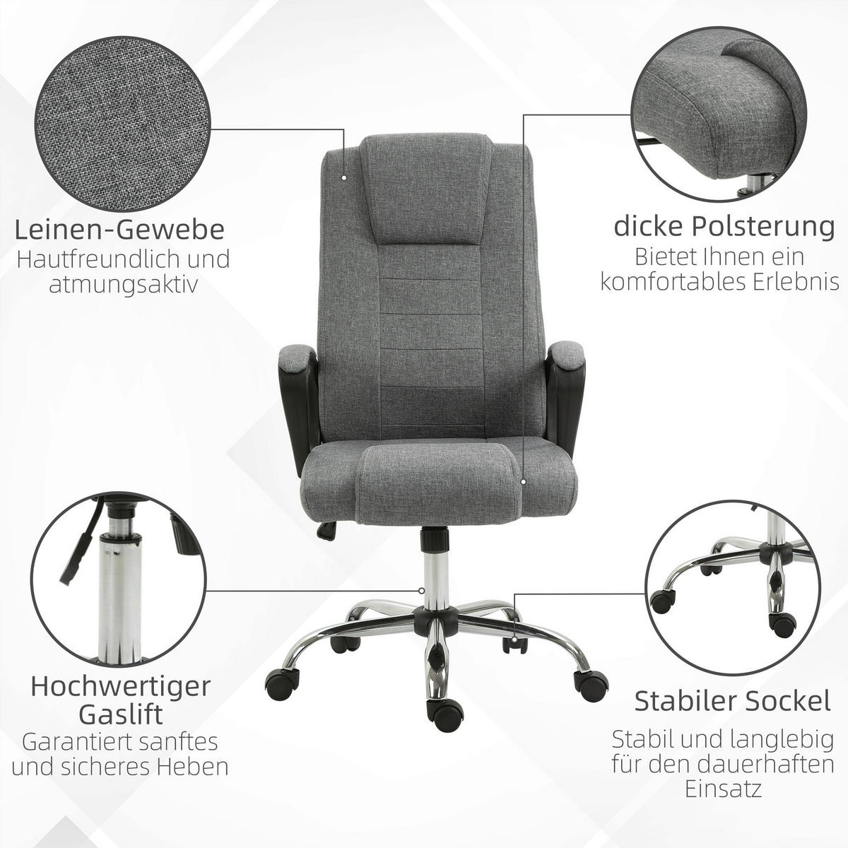 Drehstuhl 921-265CG grau 921-265CG - grau (62,00/119,00/76,00cm) - Vinsetto