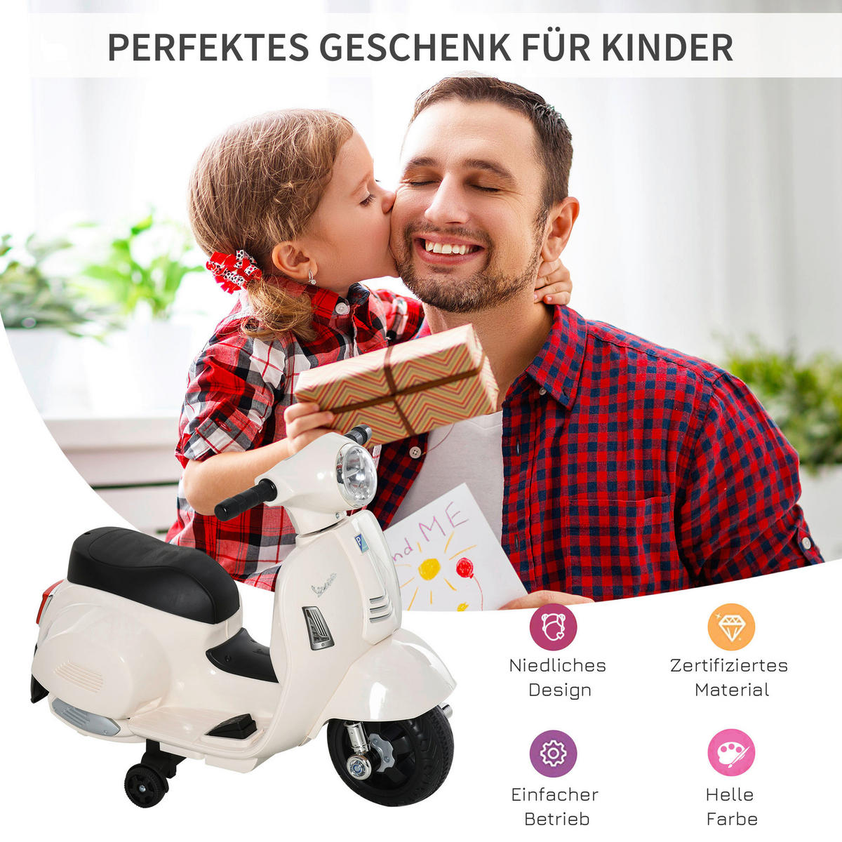 HOMCOM Elektrisches-Kindermofa weiß B/H/L: ca. 38x52x66,5 cm Elektrisches-Kindermofa - weiß (66,50/38,00/52,00cm) - HOMCOM