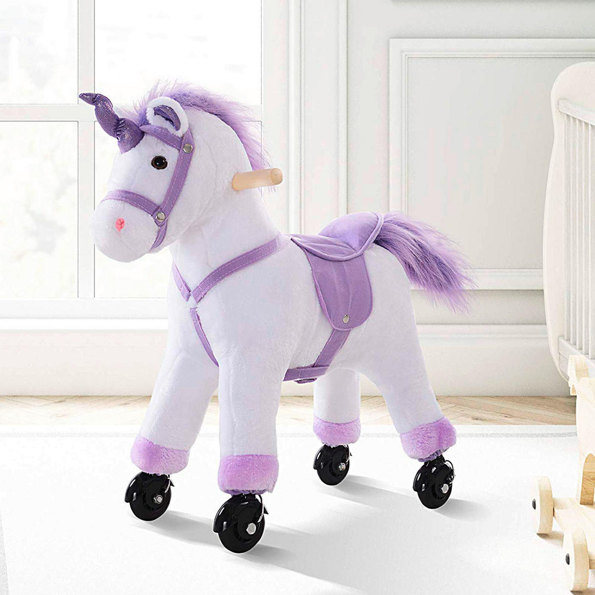 HOMCOM Kinder Schaukelwippe B/H/L: ca. 23x60x55 cm Plüsch-Einhorn_auf_Rollen - lila/weiß (55,00/23,00/60,00cm) - HOMCOM