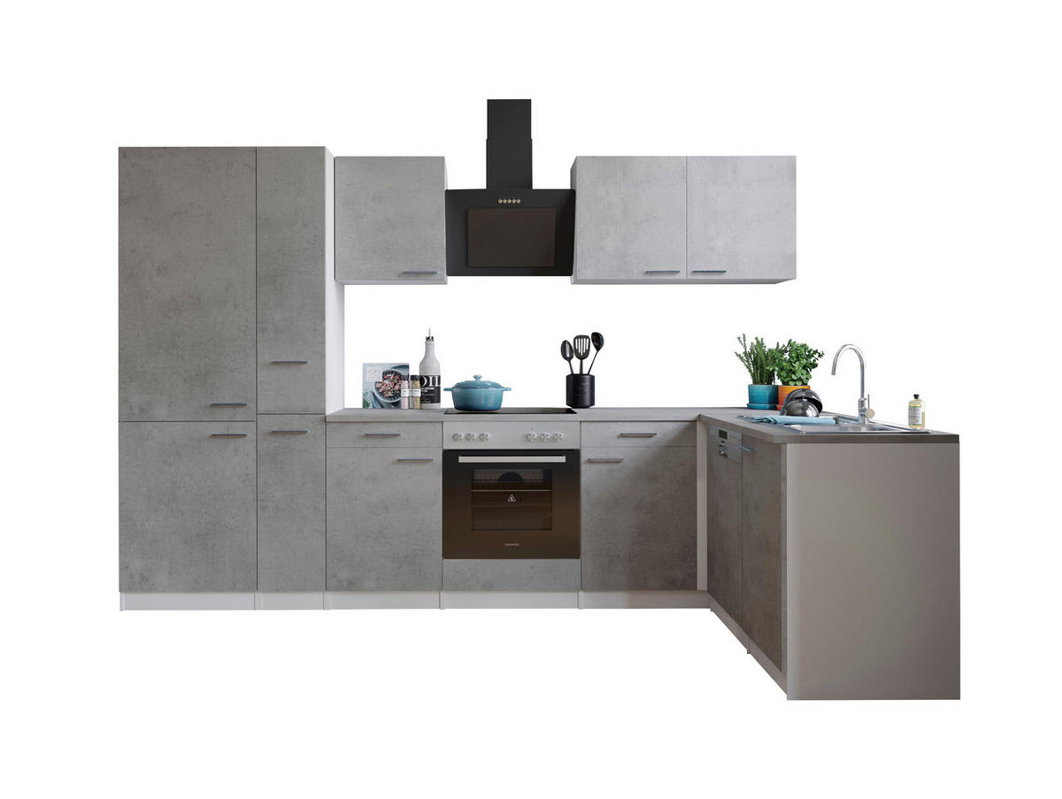 Respekta Winkelküche Malia Beton Optik B/H/T: ca. 310x200x172 cm Malia - Beton/weiß (310,00/200,00/172,00cm) - Respekta