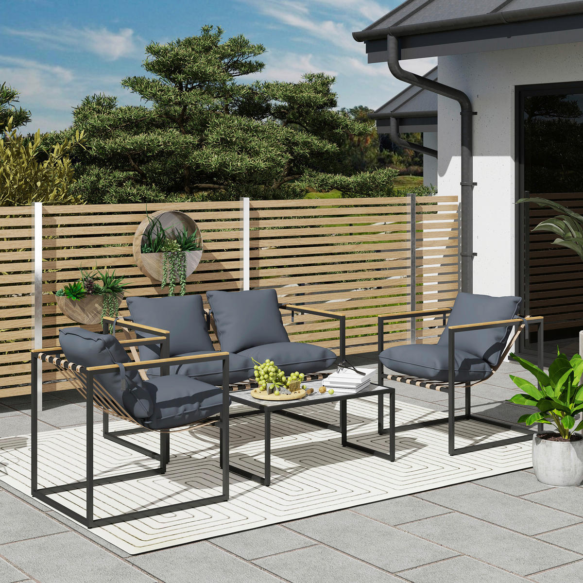 Outsunny Gartenmöbel-Set grau Polyester B/H/L: ca. 70x67x114 cm Gartenmöbel-Set - grau (114,00/70,00/67,00cm) - Outsunny