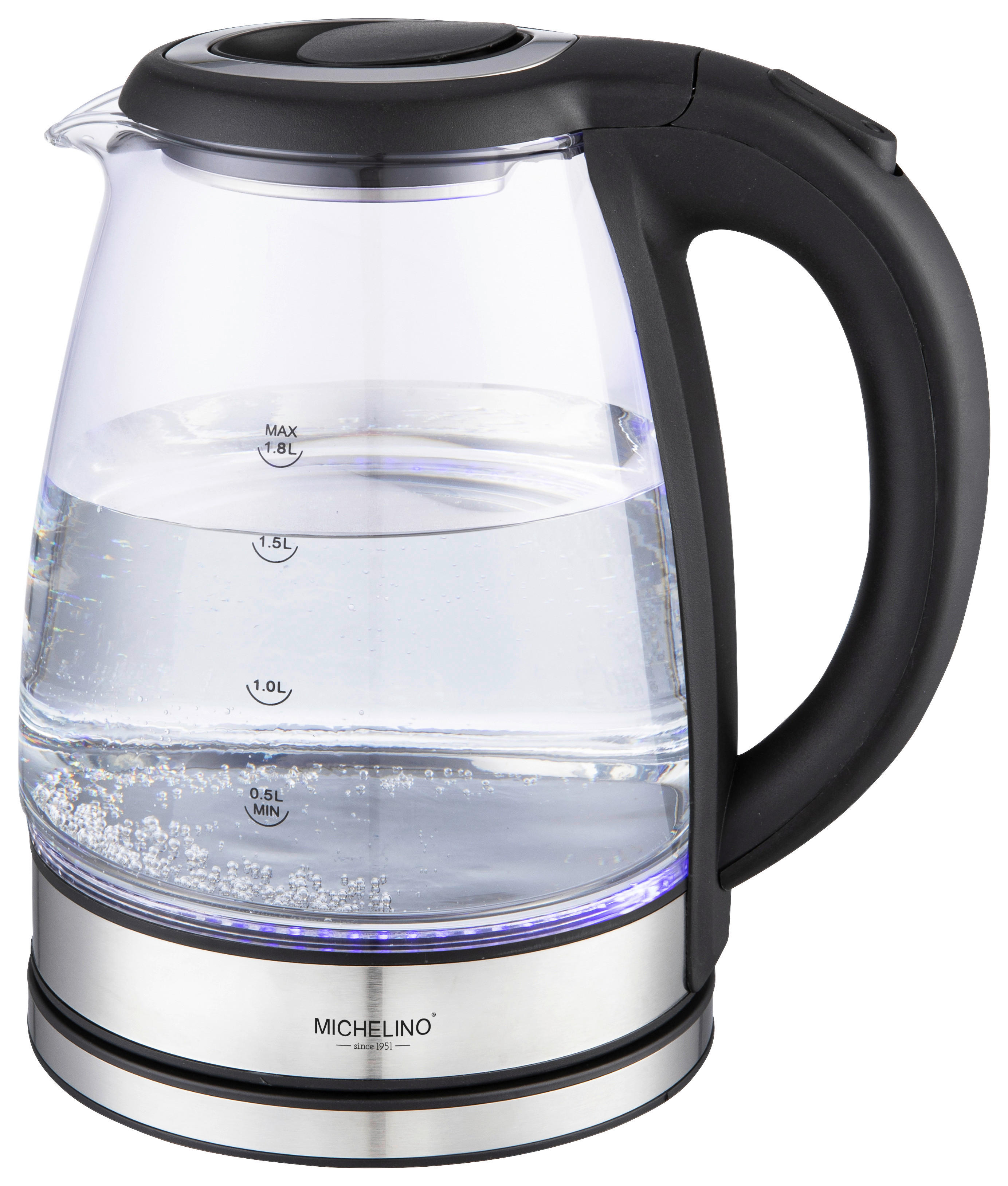 MICHELINO Glas-Wasserkocher 74356 schwarz Edelstahl Glas B/H/T: ca. 10,2x23x20 cm ca. 1,8 l Wasserkocher_Glas_74356 - schwarz (10,20/23,00/20,00cm) - MICHELINO