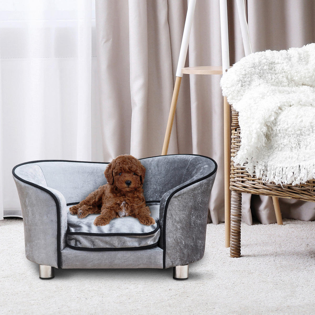 PawHut Hundecouch hellgrau Holz B/H/L: ca. 49x38x69 cm Luxus_Hundecouch - hellgrau (69,00/49,00/38,00cm) - PawHut