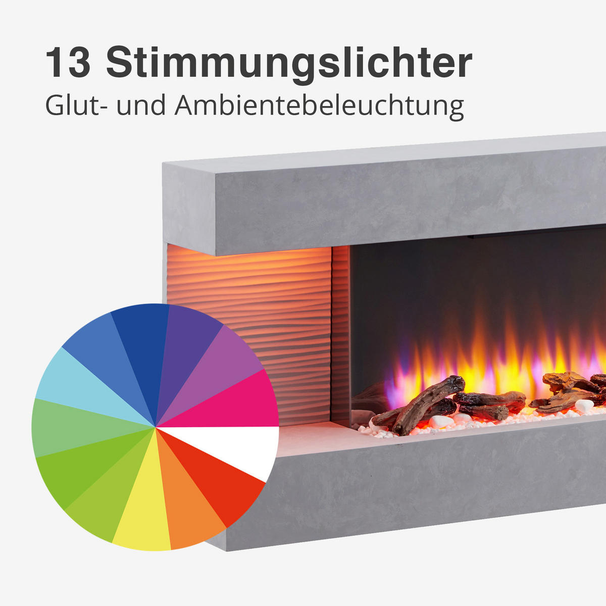 Balderia Wandkamin Elektrischer-Kamin Hestia grau MDF B/H/T: ca. 152x59x25 cm Elek.-Kamin Hestia EF197A-MT197E-CG - grau (152,00/59,00/25,00cm) - Balderia