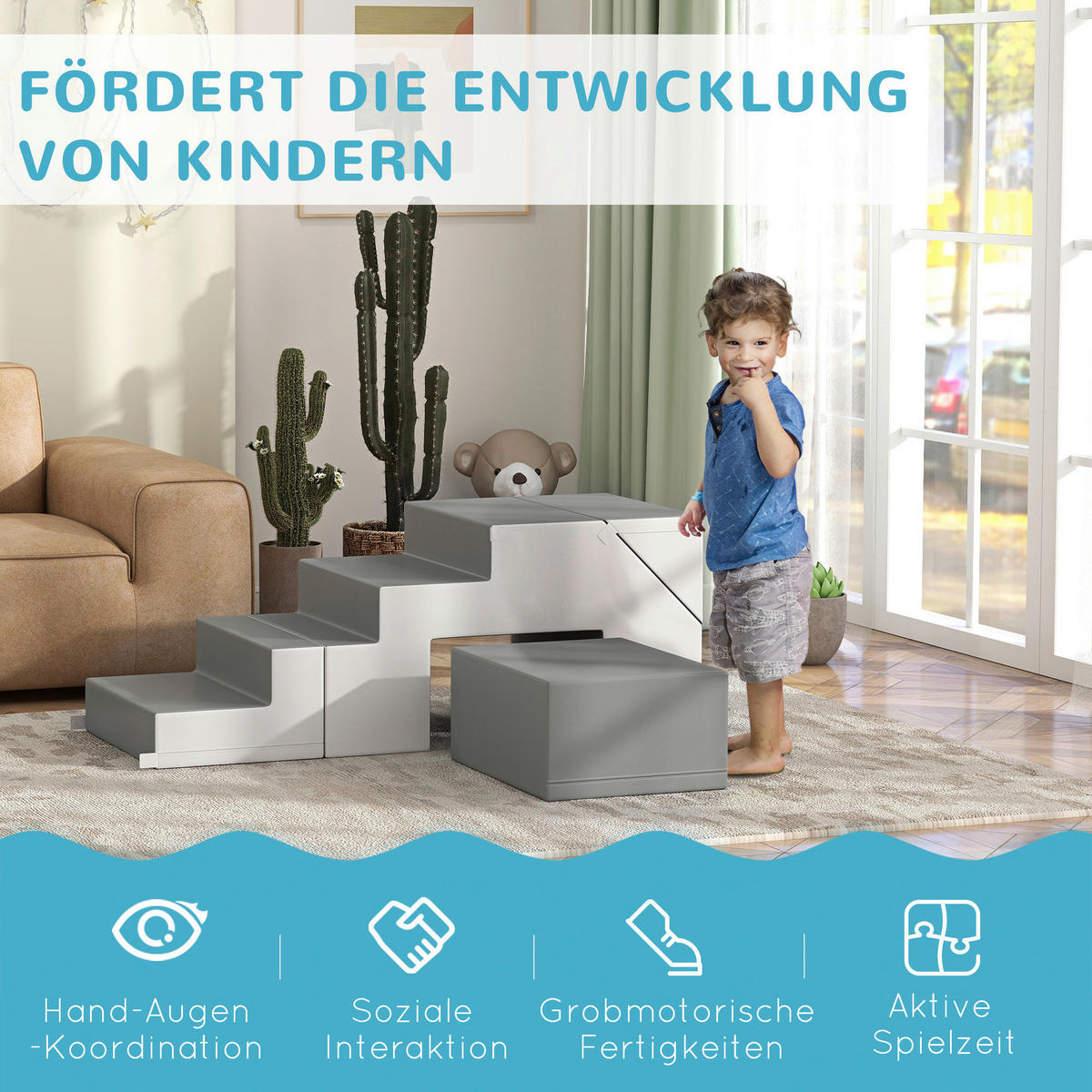 HOMCOM Kinder-Softplay-Set B/H/L: ca. 49x47x147 cm Kinder-Softplay-Set - grau (147,00/49,00/47,00cm) - HOMCOM