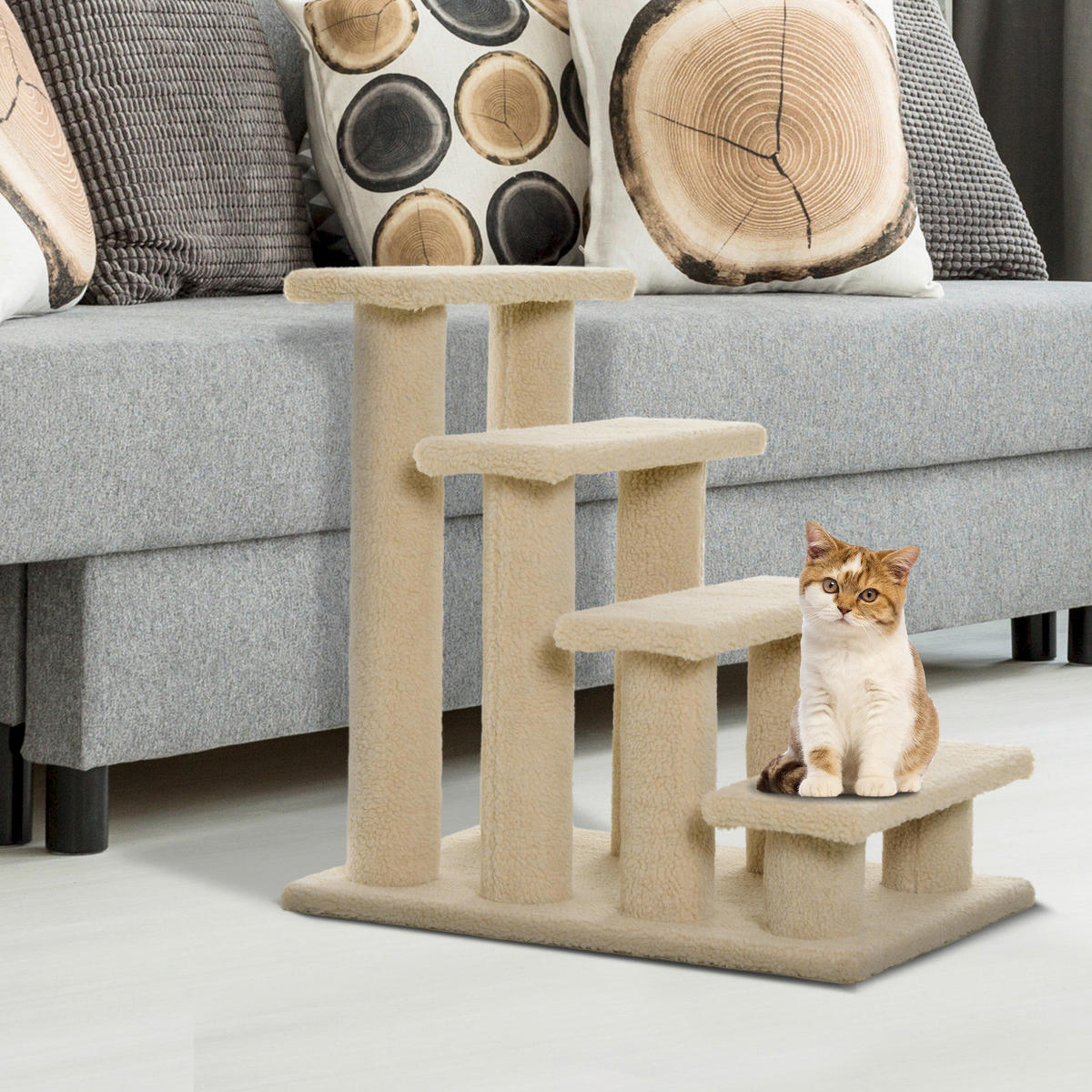 PawHut Katzentreppe hellbraun Spanplatte B/H/L: ca. 43x60x64 cm Katzentreppe - hellbraun (64,00/43,00/60,00cm) - PawHut