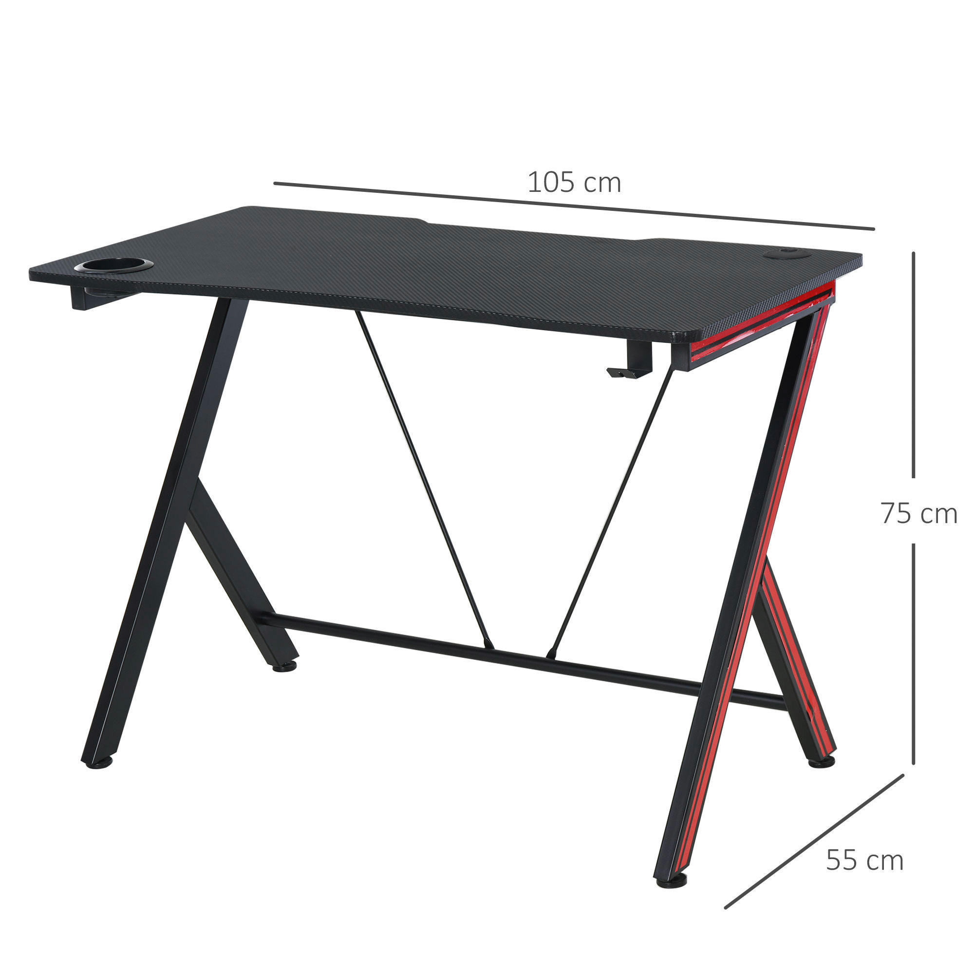 Gaming-Schreibtisch 836-206V01 schwarz B/H/T: ca. 105x75x55 cm 836-206V01 - schwarz (105,00/75,00/55,00cm) - HOMCOM