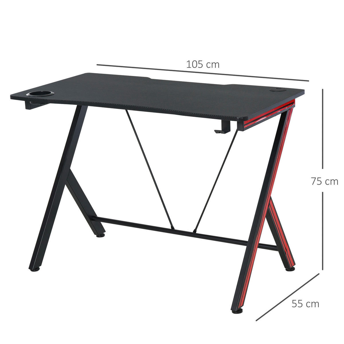 Gaming-Schreibtisch 836-206V01 schwarz B/H/T: ca. 105x75x55 cm 836-206V01 - schwarz (105,00/75,00/55,00cm) - HOMCOM