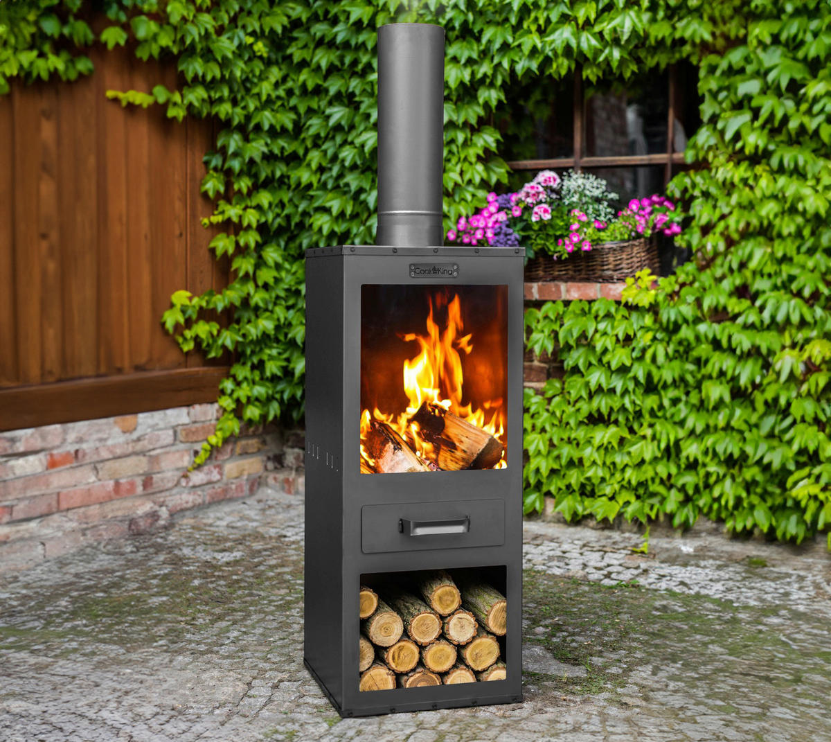 CookKing Gartenofen Rosa schwarz Stahl B/H/T: ca. 40x150x40 cm Rosa - schwarz (40,00/150,00/40,00cm) - CookKing