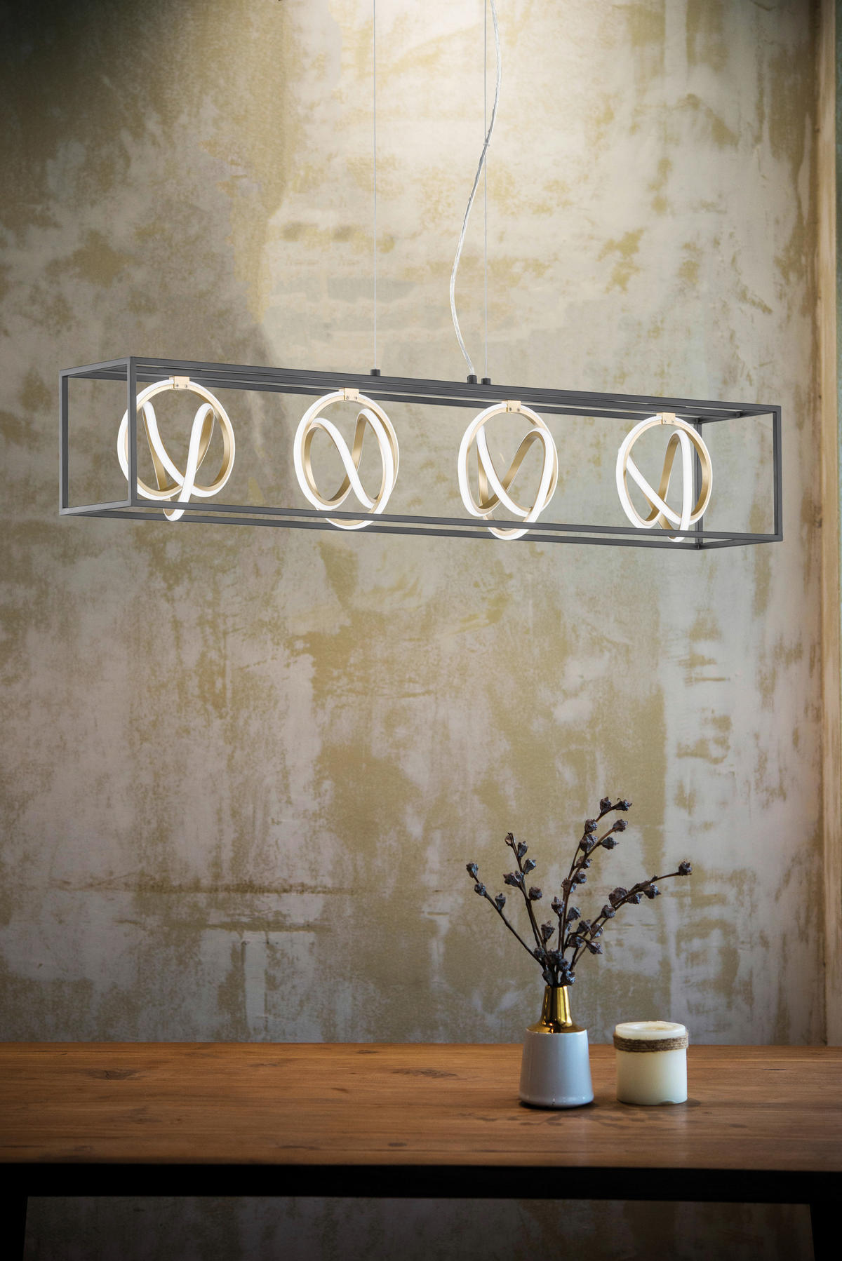 Fischer & Honsel LED-Pendelleuchte 60606 schwarz gold Metall Silikon B/H/T: ca. 110x150x20 cm 4.0 Brennstellen Gisi - gold/schwarz (110,00/150,00/20,00cm) - Fischer & Honsel
