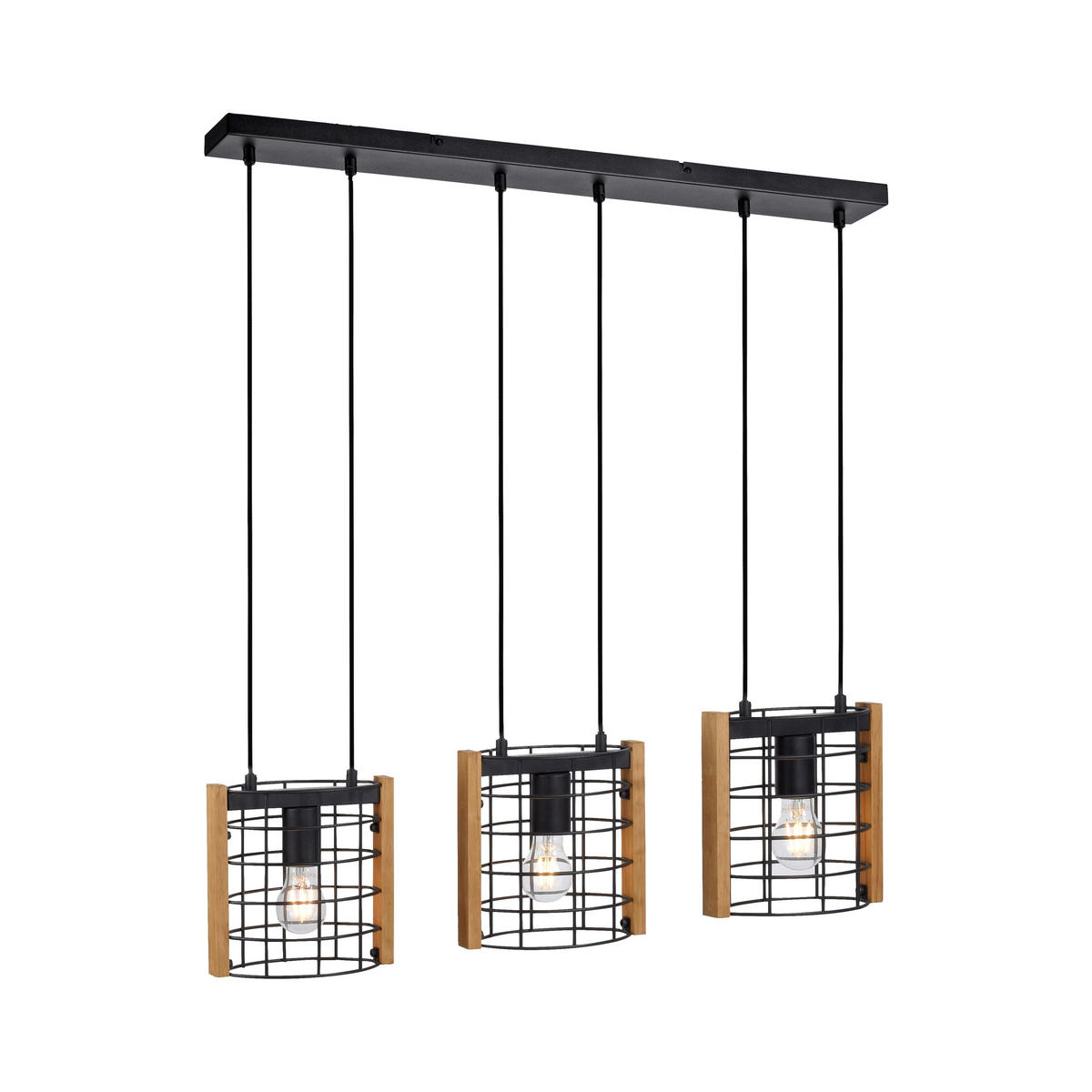 Just Light Pendelleuchte DRAIN 15252-18 kiefer schwarz Holz Metall B/H/T: ca. 82x150x12 cm E27 3 Brennstellen DRAIN - kiefer/schwarz (82,00/150,00/12,00cm) - Just Light