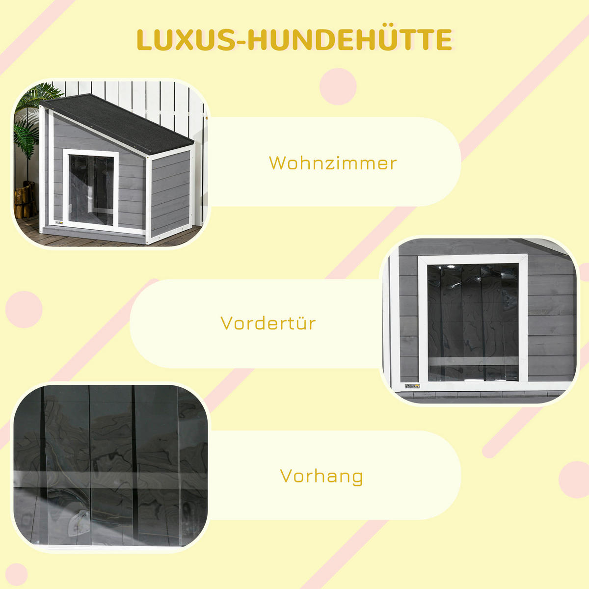PawHut Hunde-Zubehör weiß Holz B/H/L: ca. 58x71x77 cm Hundehütte - weiß/schwarz (77,00/58,00/71,00cm) - PawHut