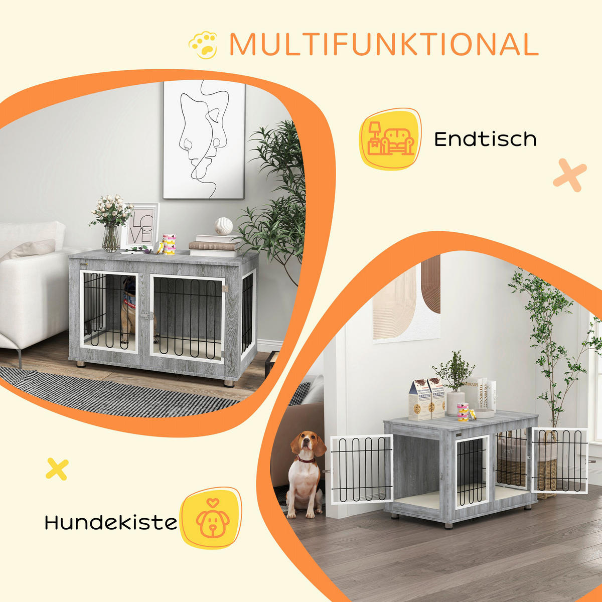 PawHut Hunde-Zubehör grau Edelstahl B/H/L: ca. 58x90x65 cm Hundekäfig - grau (65,00/58,00/90,00cm) - PawHut