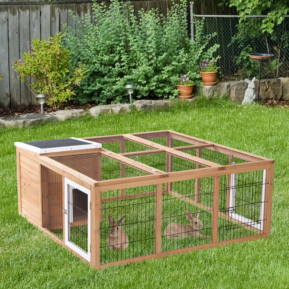 PawHut Stall natur Holz B/H/L: ca. 120x123x52 cm Kaninchenstall - natur (52,00/120,00/123,00cm) - PawHut