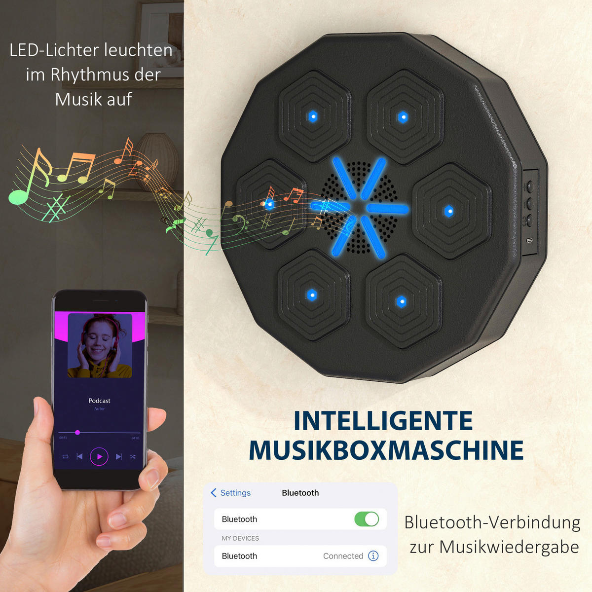 SPORTNOW Musik-Boxmaschine schwarz Polyethylen B/H/L: ca. 40x7,5x40 cm Musik-Boxmaschine - schwarz (40,00/40,00/7,50cm) - SPORTNOW