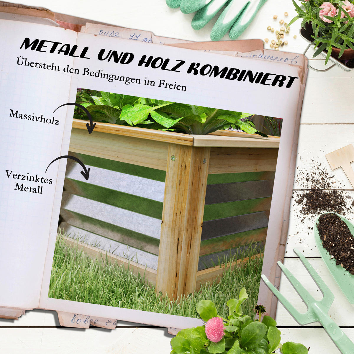 Outsunny Hochbeet silber Metall B/H/L: ca. 45x30x45 cm Hochbeet - natur/silber (45,00/45,00/30,00cm) - Outsunny