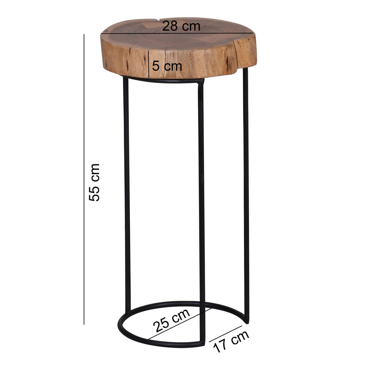 Beistelltisch natur schwarz Akazie Metall B/H/T: ca. 28x55x28 cm Beistelltisch - natur/schwarz (28,00/55,00/28,00cm) - Wohnling