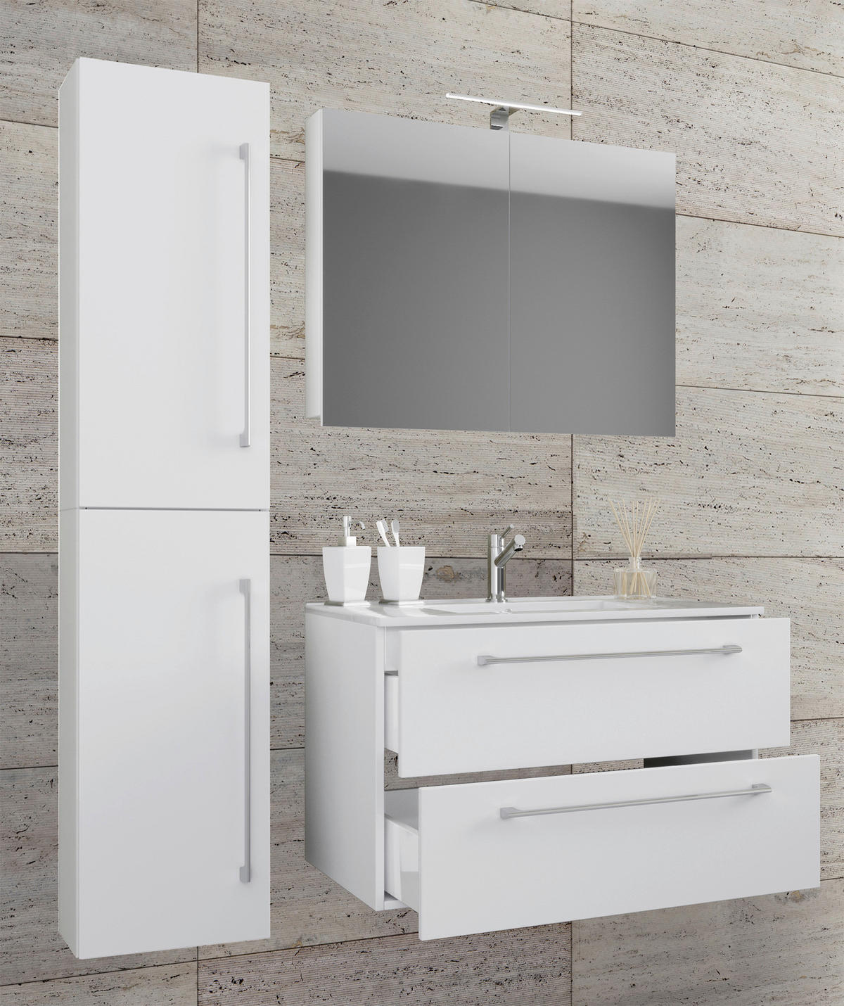 Waschplatz 4tlg-Badinos weiß B/H/T: ca. 61x52x46 cm 4tlg-Badinos - weiß (61,00/52,00/46,00cm) - VCM Möbel