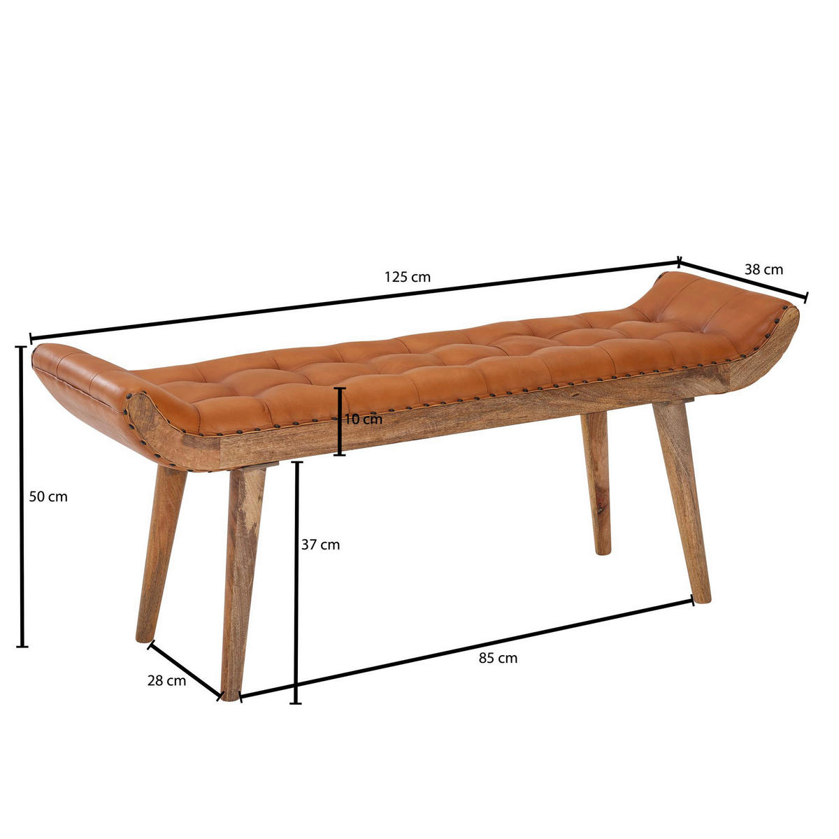 Wohnling Sitzbank braun natur Leder Echtholz B/H/T: ca. 125x50x38 cm Sitzbank - braun/natur (125,00/50,00/38,00cm) - Wohnling