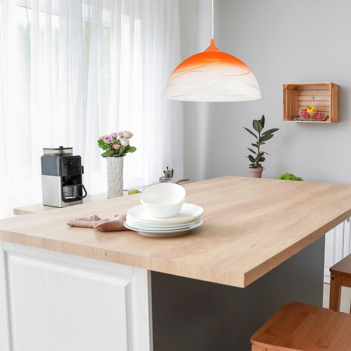 Lamkur Hängeleuchte orange Glas B/H/L: ca. 31x17x31 cm E27 1 Brennstellen Hängeleuchte - orange (31,00/31,00/17,00cm) - Lamkur