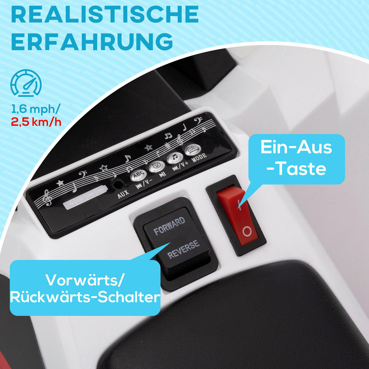 HOMCOM Elektroauto für Kinder weiß B/H/L: ca. 41,5x48,5x70 cm Elektroauto für Kinder - weiß (70,00/41,50/48,50cm) - HOMCOM