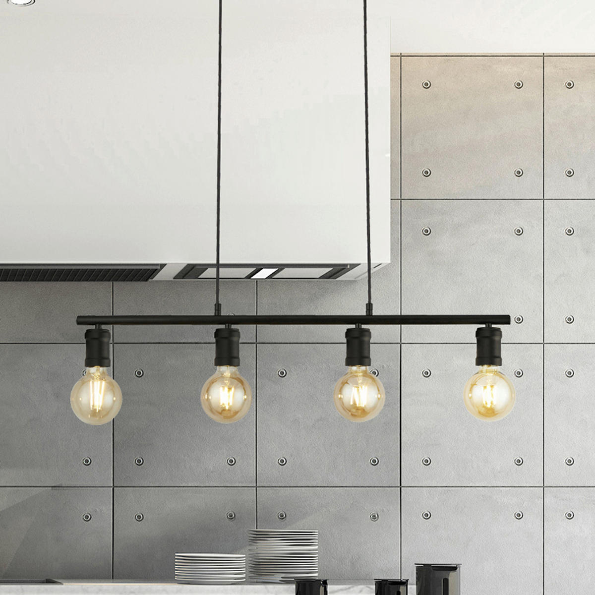 Searchlight Pendelleuchte schwarz Stahl B/H/L: ca. 5,5x120x80 cm E27 4 Brennstellen Dance - schwarz (80,00/5,50/120,00cm) - Searchlight