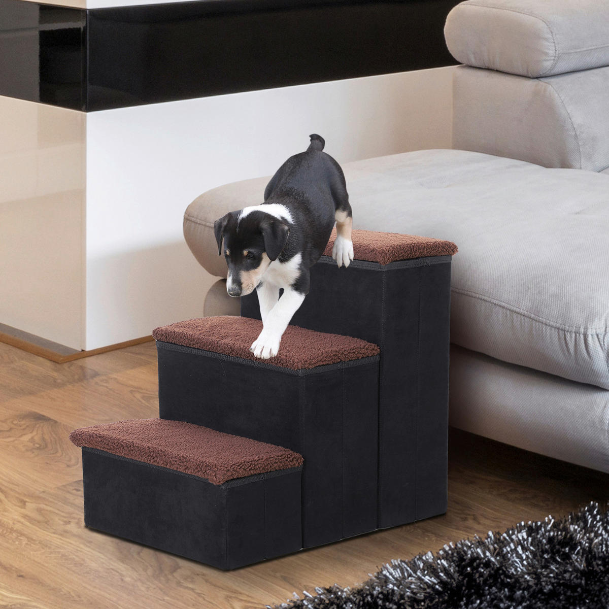 PawHut Haustiertreppe schwarz MDF B/H/L: ca. 54x48x40 cm Haustiertreppe - schwarz (40,00/54,00/48,00cm) - PawHut