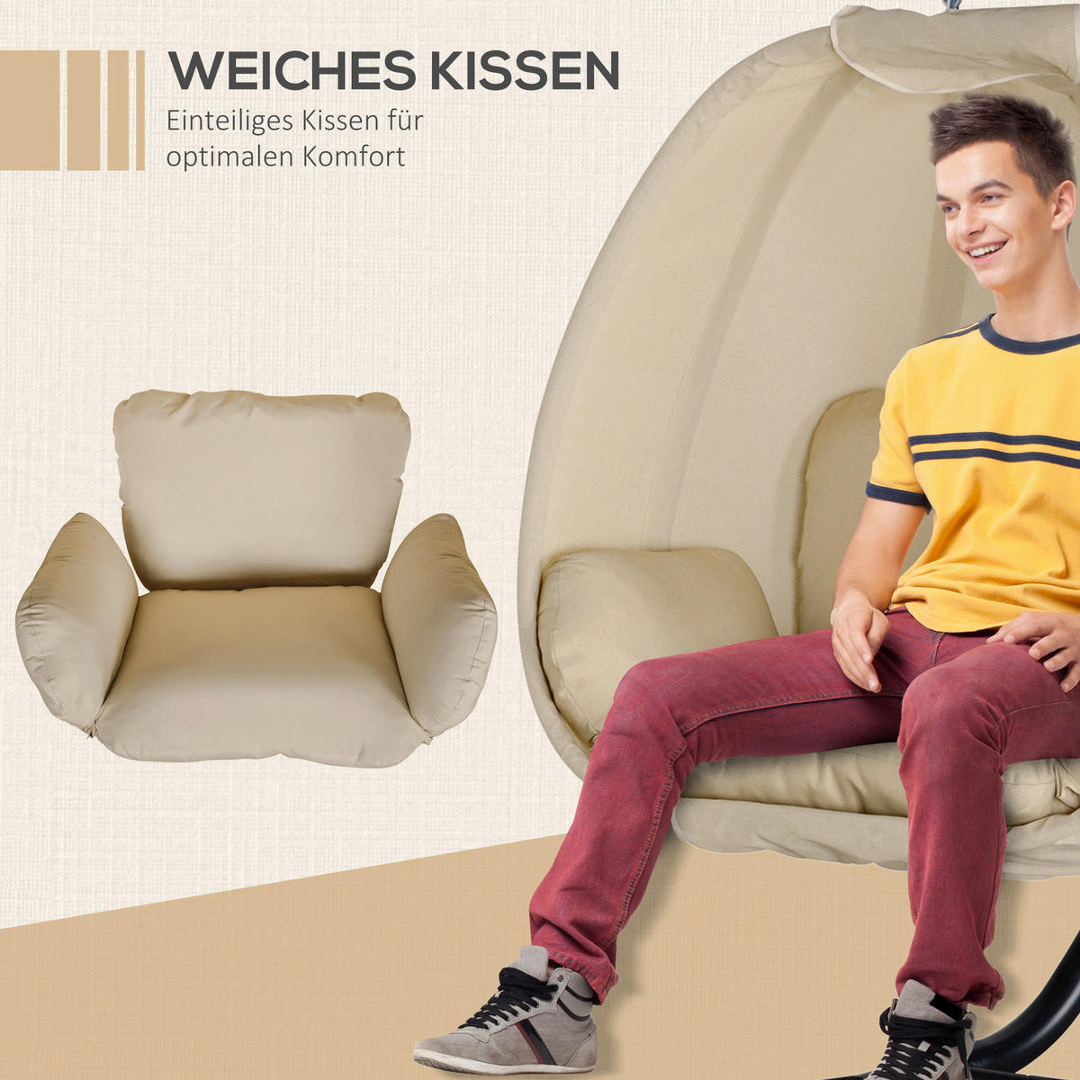 Outsunny Hängesessel khaki Polyester B/H/L: ca. 95x170x125 cm Hängesessel - khaki (125,00/95,00/170,00cm) - Outsunny