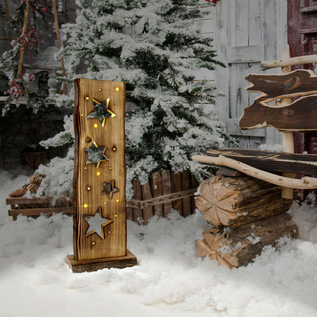 Näve Leuchten LED-Dekoartikel LED-Holz-Weihnachtsleuchte STERNE - natur (11,00/60,00/21,50cm) - Näve Leuchten