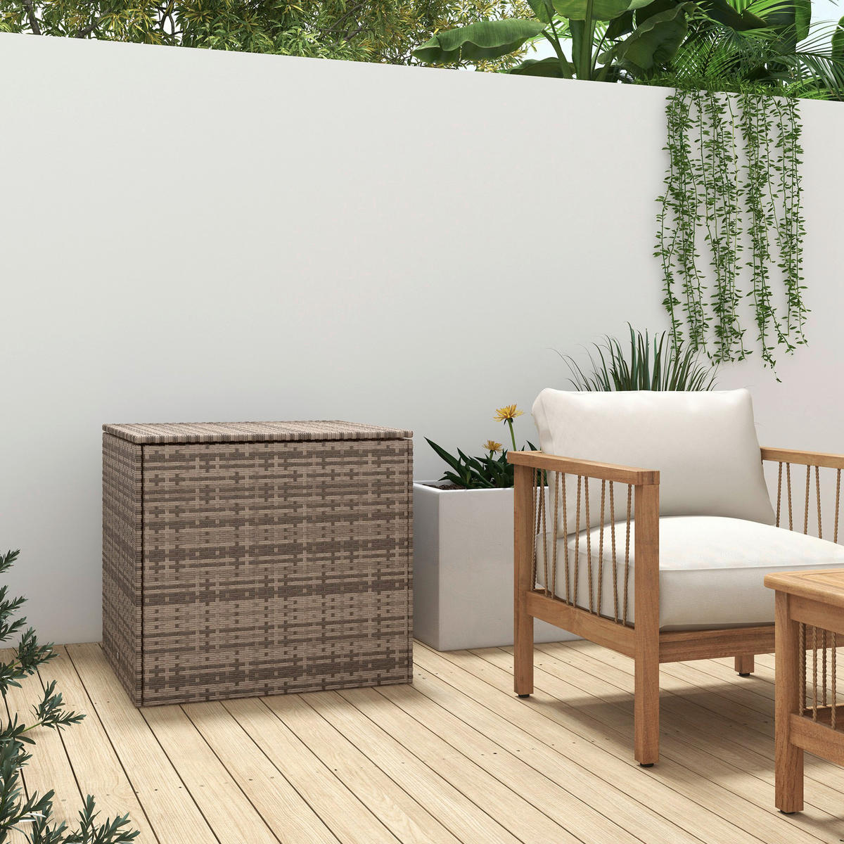 Outsunny Auflagenbox sand Polyrattan B/H/L: ca. 75x70x75 cm Auflagenbox - sand (75,00/75,00/70,00cm) - Outsunny