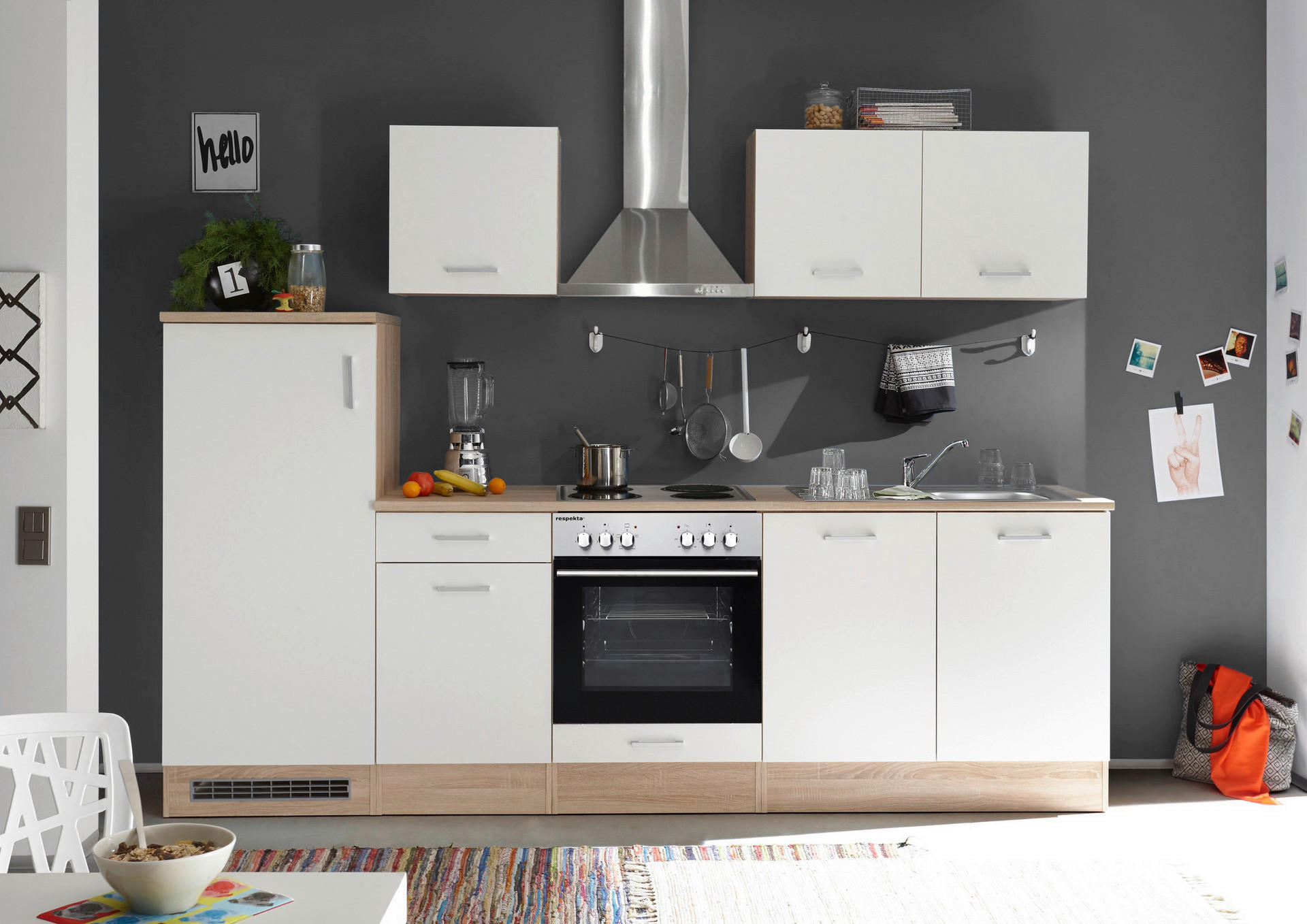 Respekta Küchenblock Economy weiß matt B/H/T: ca. 270x200x60 cm Economy - Eiche/weiß (270,00/200,00/60,00cm) - Respekta