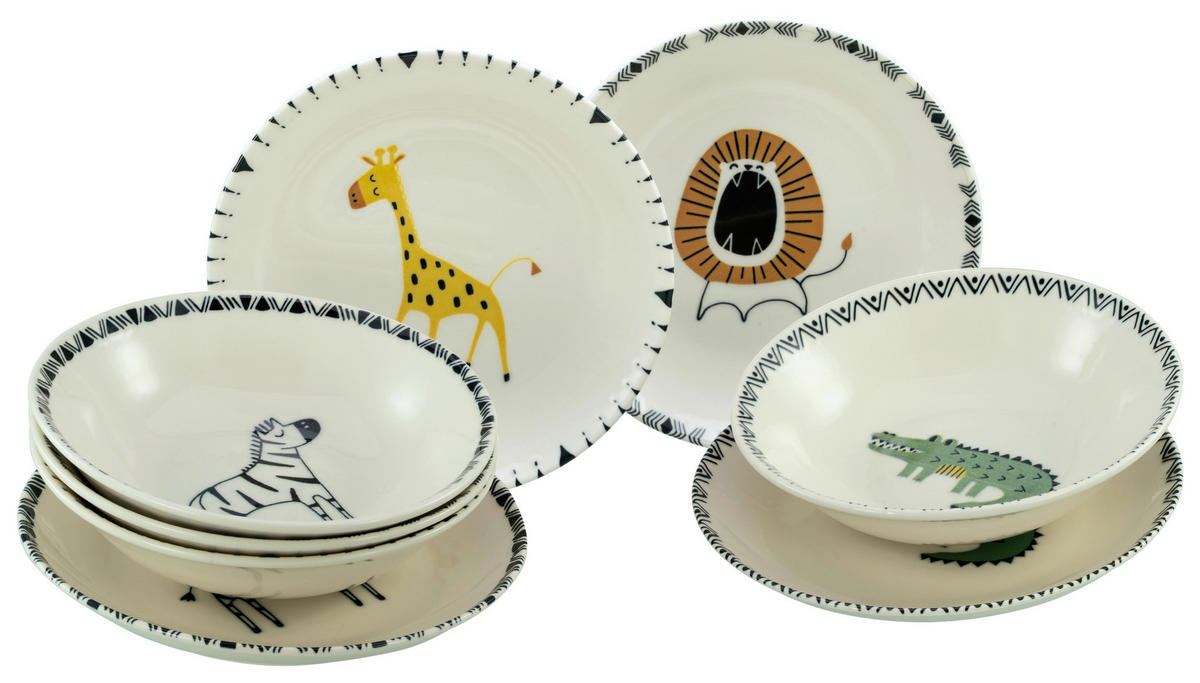 CreaTable Tellerset Safari mehrfarbig Steinzeug D: ca. 21 cm Safari - mehrfarbig (21,00cm) - CreaTable