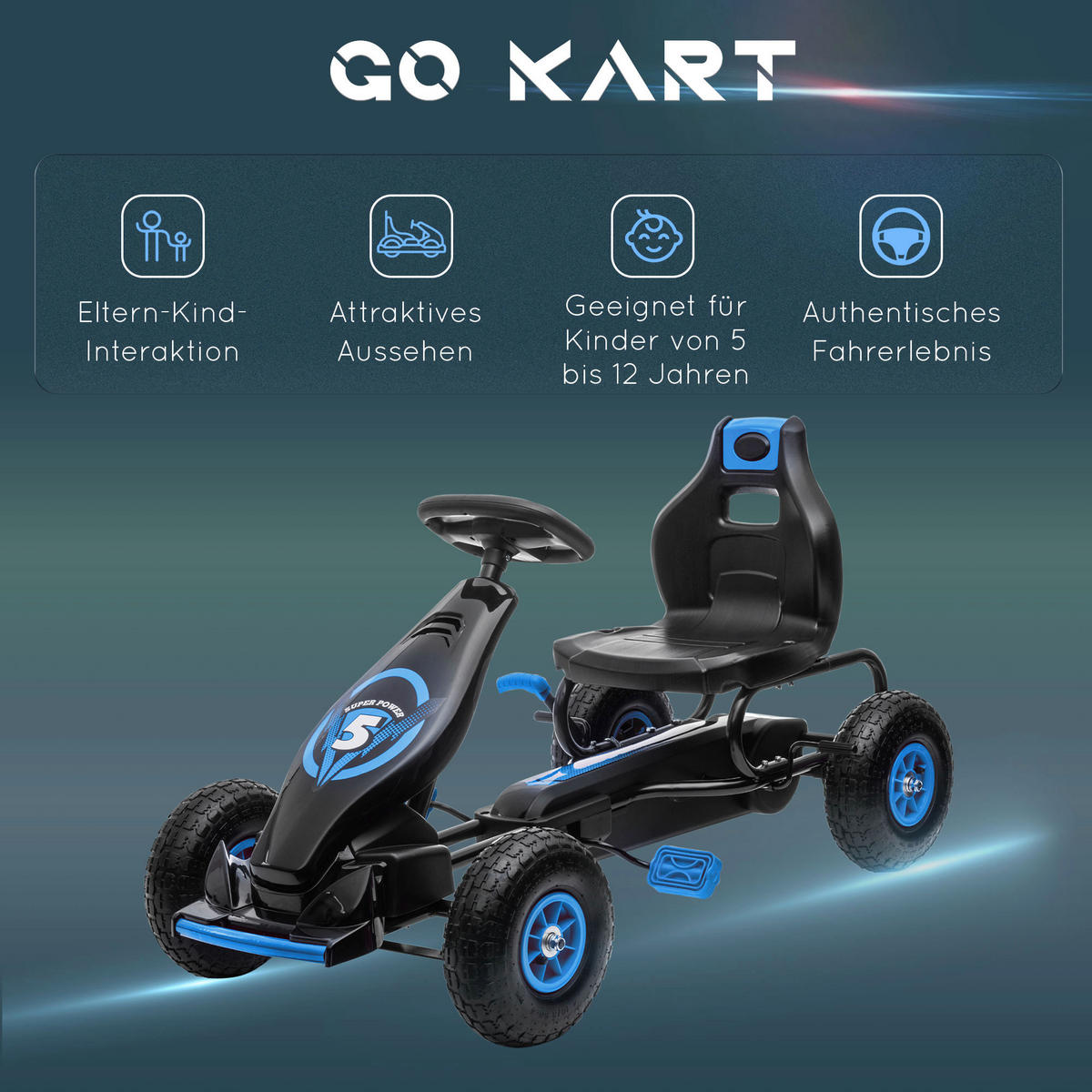 AIYAPLAY Go Kart schwarz B/H/L: ca. 58x61x121 cm Go Kart - blau/schwarz (121,00/58,00/61,00cm) - AIYAPLAY