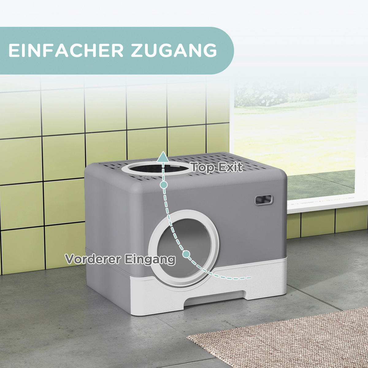 PawHut Katzentoilette grau Kunststoff B/H/L: ca. 41x38,5x52 cm Katzentoilette - grau (52,00/41,00/38,50cm) - PawHut
