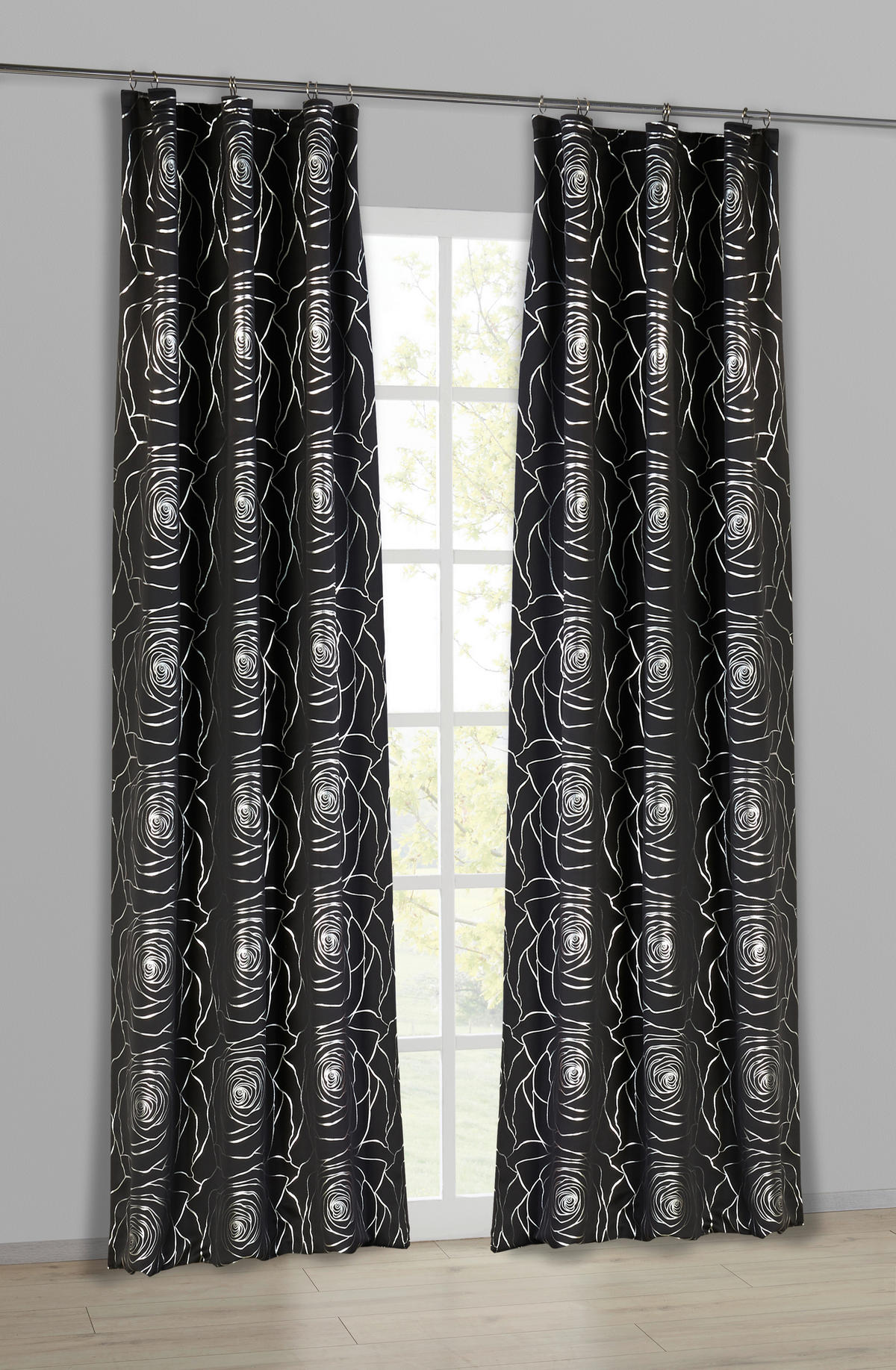 Verdunklungsvorhang Roses schwarz B/L: ca. 140x245 cm Roses - schwarz (140,00/245,00cm) - Home Essential