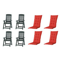 PROGARDEN,MADISON Klappsessel Set + Auflagen Tampa rot Kunststoff B/H/L: ca. 61x109x60 cm Tampa - rot/grün (60,00/61,00/109,00cm) - PROGARDEN,MADISON