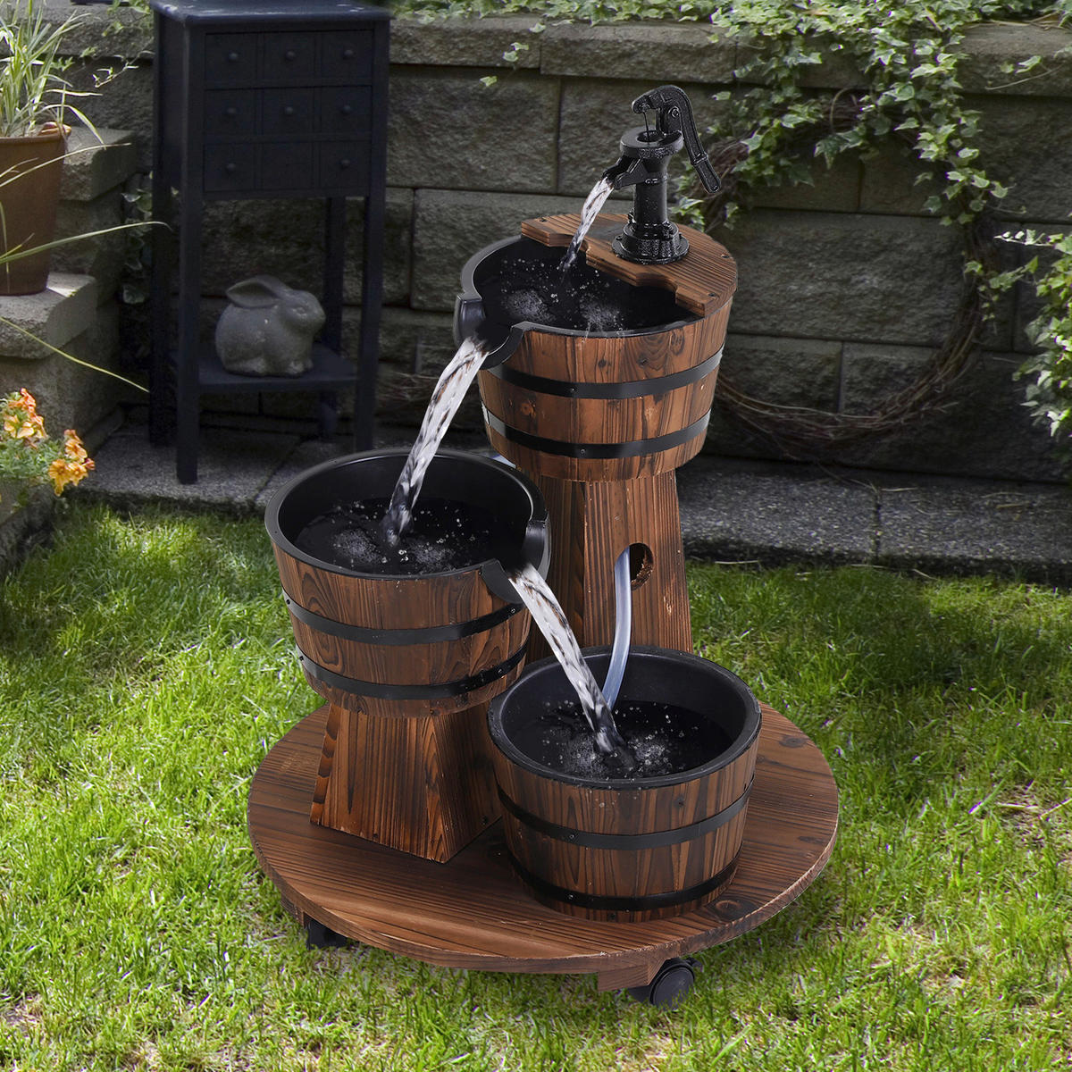Outsunny Holzfass-Brunnen schwarz B/H/L: ca. 60x78x60 cm Holzfass-Brunnen - schwarz (60,00/60,00/78,00cm) - Outsunny