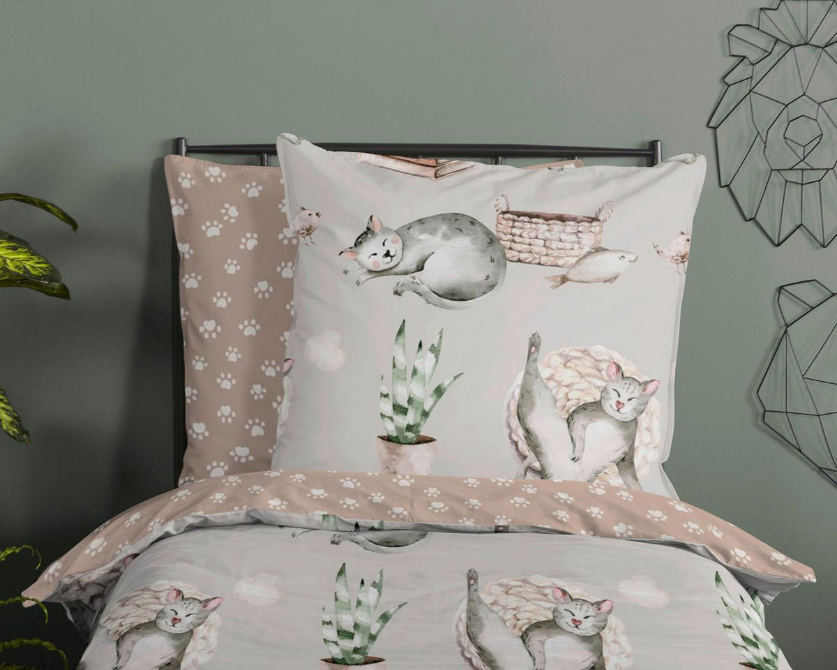 Bettwäsche Catlife grau Baumwolle B/L: ca. 135x200 cm Catlife - grau (135,00/200,00cm) - Good Morning