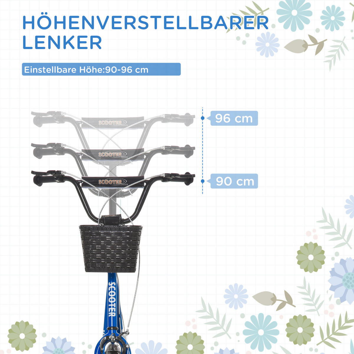 HOMCOM Kinderroller blau Kinderroller - blau/weiß (139,00/58,00/96,00cm) - HOMCOM