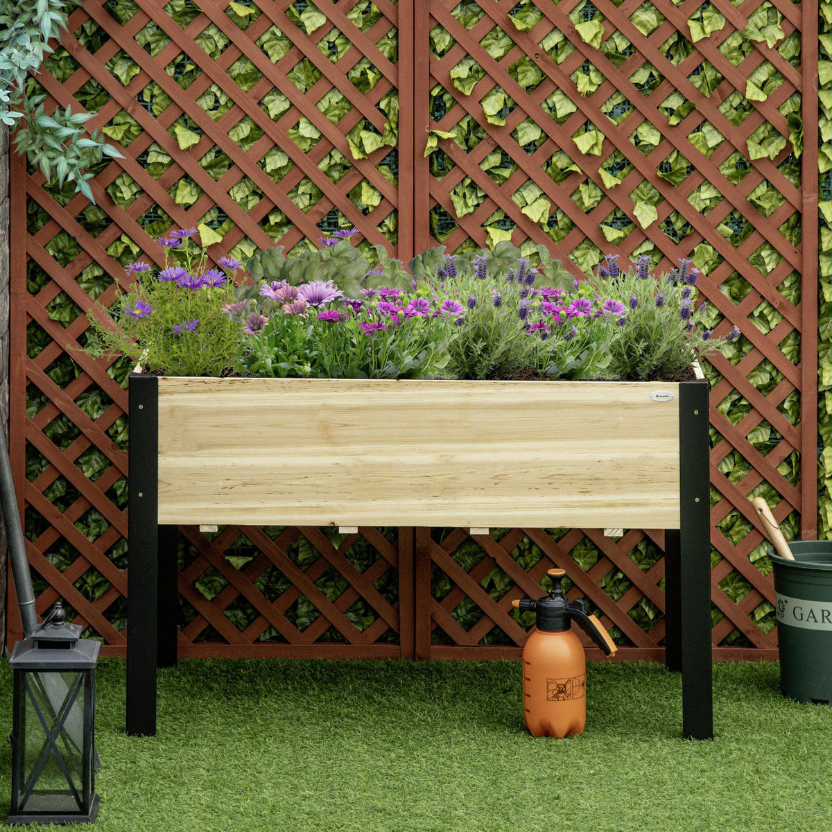 Outsunny Hochbeet schwarz Stahl B/H/L: ca. 60x74x120 cm Hochbeet 845-531V02 - natur/schwarz (120,00/60,00/74,00cm) - Outsunny