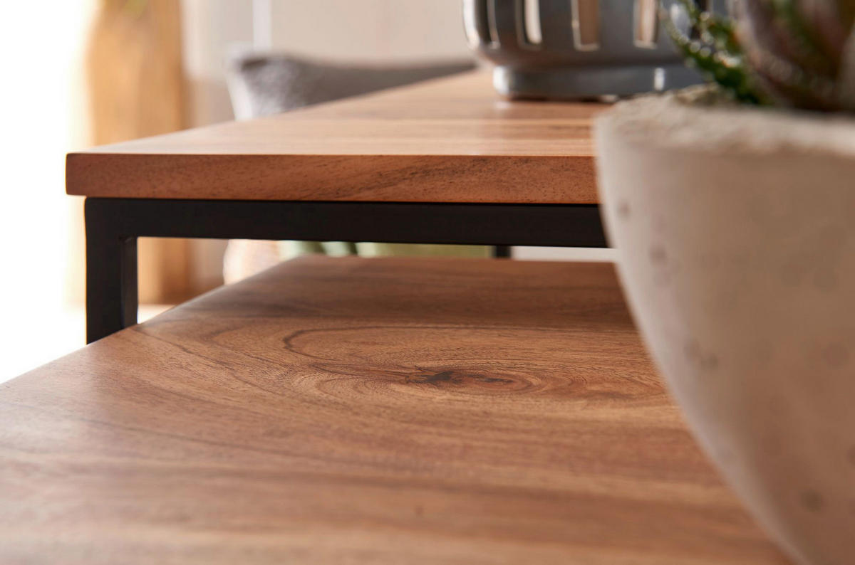 Couchtisch 2er-Set. natur schwarz pulverbeschichtet 2er-Set. - natur/schwarz - Wohnling