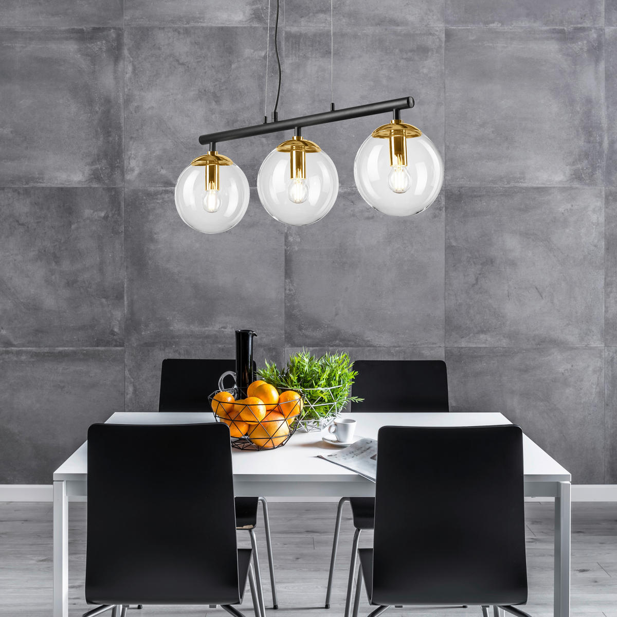 Lamkur Deckenleuchte gold Stahl Glas B/H/L: ca. 12x150x70 cm E14 3 Brennstellen ELOISE - gold (70,00/12,00/150,00cm) - Lamkur